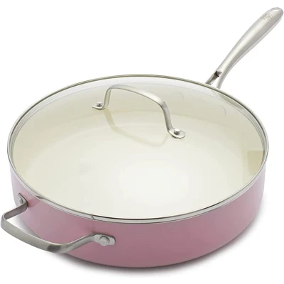 Afbeelding van GreenLife Artizan Sauteerpan, 30 cm/4,8 l, antiaanbaklaag, gezond keramiek, met deksel, PFAS vrij, roestvrijstalen handvat, geschikt voor inductie, vaatwasmachinebestendig en ovenbestendig, roze