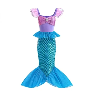 Afbeelding van Lito Angels Verkleedkleding Prinses Ariel, zeemeerminkostuum voor kinderen, meisjes, maat 2 3 jaar, paars en blauw (maatnummer op de kleding: 100)