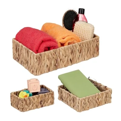 Afbeelding van Relaxdays opbergmand waterhyacint set van 3 gevlochten mand badkamermand woonkamer