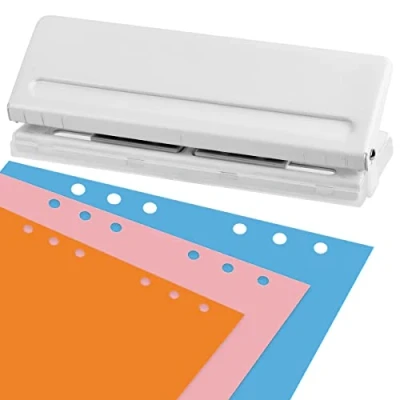 Afbeelding van 6 gaats bureauperforator A4 A5 A6 B7 wit metaal gaten DIN zakperforator kantoorbenodigdheden kleine perforator voor 8 vellen papier