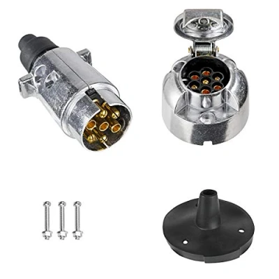 Afbeelding van BEIJISTAR Stekker en stekker, hanger van metaal, 7 polig, met rubberen afdichting, 12 V, waterdicht, mannelijk vrouwelijk, voor caravan, auto, boot (aluminiumlegering)