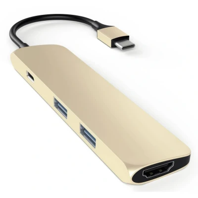 Afbeelding van Satechi Type C USB Passthrough HDMI Hub goud ST CMAG