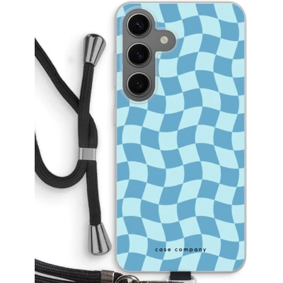 Afbeelding van Case Company® hoesje met Koord geschikt voor Samsung Galaxy S24 Grid Blauw Telefoonhoesje Zwart Bescherming aan alle Kanten en Over de Schermrand