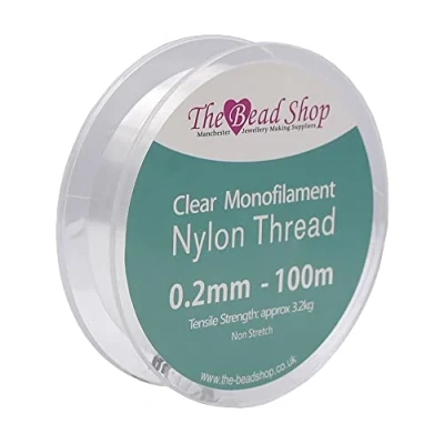 Afbeelding van Nylon draad, onzichtbaar, 0,2 mm, transparant naaigaren, om op te hangen, niet rekbaar, treksterkte ca. 3,2 kg, spoel van 100 m