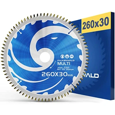 Afbeelding van FALKENWALD® Cirkelzaagblad 260 x 30 mm (multi) voor hout, metaal, aluminium en kunststof, compatibel met Makita HS0600, Bosch andere merken