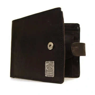 Afbeelding van Jack Daniels Leren portemonnee met tinnen badge, zwart, zwart.