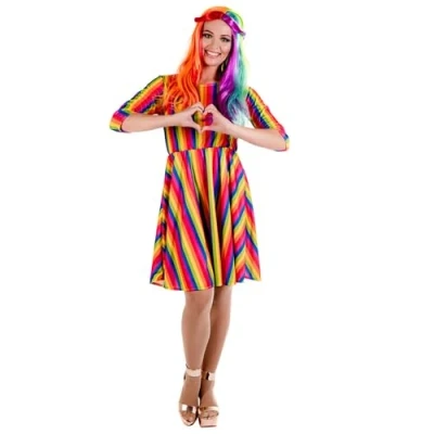 Afbeelding van Fun Shack Regenboogkostuum voor dames, regenboogjurk Pride Lgbt kostuum volwassenen, outfit Gay carnavalskostuum