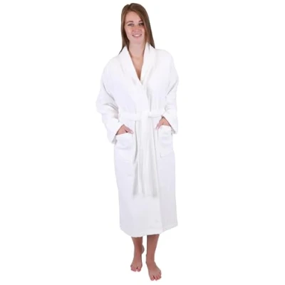 Afbeelding van Betz Berlin Badjas van badstof met sjaalkraag voor dames en heren, 100% katoen, lange saunajas, wit, L XL
