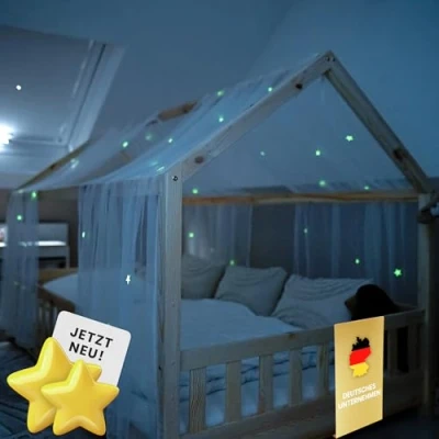 Afbeelding van lilimaus Bedhemel met lichtgevende sterren, decoratieve bedhemel, cadeau voor meisjes en jongens, kinderbedgordijnen 90 x 200 cm 120 cm, sterren kinderkamer