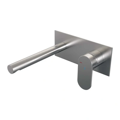 Afbeelding van Brauer Brushed Edition Wastafelmengkraan inbouw rechte uitloop links hendel breed plat afdekplaat model C 1 PVD geborsteld RVS
