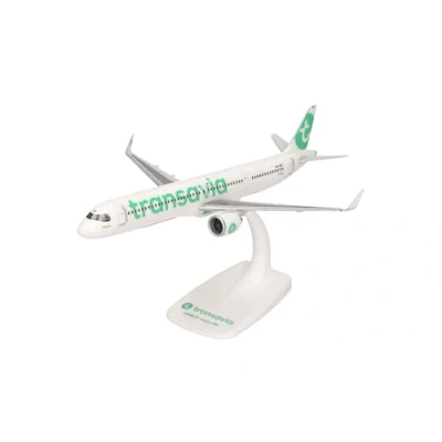 Afbeelding van Herpa Snap Fit modelbouw Transavia Airbus A321neo vliegtuig PH YHZ, miniatuur in schaal 1:200, verzamelobject, model met standaard, kunststof