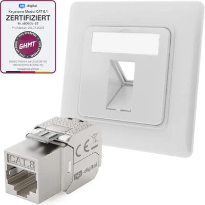 Afbeelding van hb digital Ingebouwde netwerkcontactdoos 1 poort RAL9003 signaalwit Keystone RJ45 CAT 8 LAN Ethernet inbouwstopcontact voor 5e 6 6a 7 2000 MHz 40 Gbit/s STP