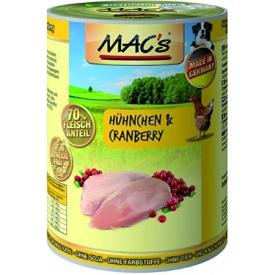 Afbeelding van MAC’s Hondenvoer Natvoer Blik 70% Kip &amp; Cranberry 6 x 400g