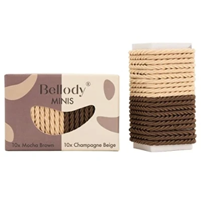 Afbeelding van Bellody® Minis 20 stuks mini haarelastiekjes voor gevlochten kapsels en kleine vlechten, bruin beige