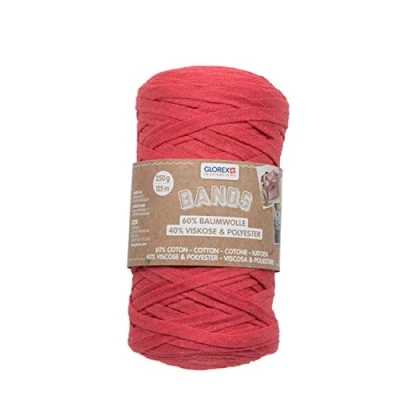 Afbeelding van Glorex 5 1005 01 Makrame, superzacht textielgaren van 60% katoen/40% viscose, voor haken, breien, knopen en textiel vormgeven, 250 g, ca. 125 m, rood