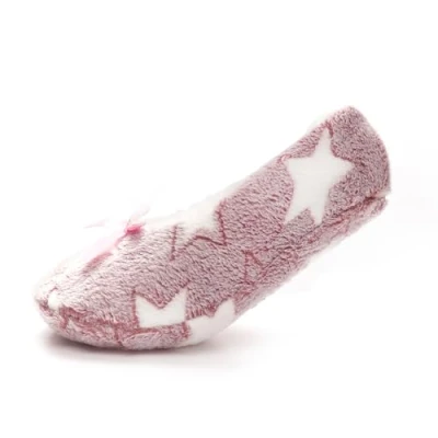 Afbeelding van Ballerina pantoffels voor dames, van zacht fleece, met sherpa voering, ongevoerd, Roze en witte ster