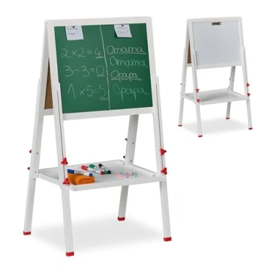 Afbeelding van Relaxdays schoolbord kinderen magnetisch hoogte verstelbaar whiteboard hout