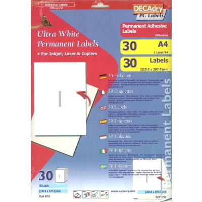 Afbeelding van Decadry Etiketten / Labels 210 x 297 mm