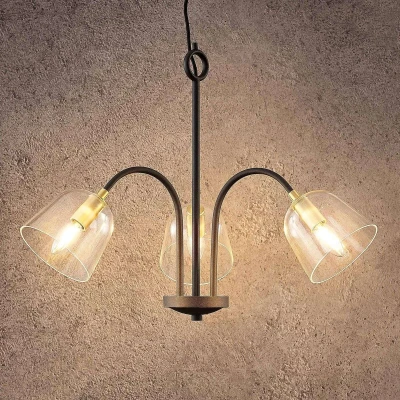 Afbeelding van Lucande hanglamp 3lichts glas, metaal H: 51.5 cm E14 helder, zwart, messing