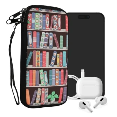 Afbeelding van kwmobile hoesje voor smartphones XL 6,7/6,8&quot; hoes van Neopreen Zomerse bibliotheek design blauw / groen roze binnenmaat 17,2 x 8,4 cm