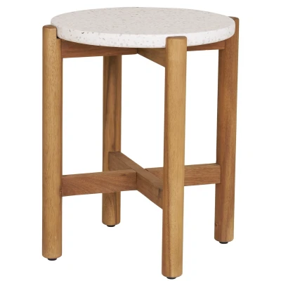 Afbeelding van House Nordic Terracina Ronde Bijzettafel Acacia/Terrazo