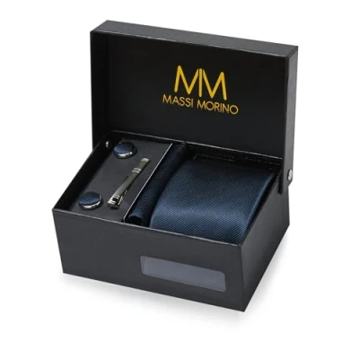 Afbeelding van Massi Morino SET Stropdas, Heren, Maat: One Size, Dunkelblau uni