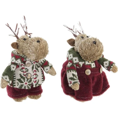 Afbeelding van Kerstversiering DKD Home Decor Polyester Rendier (9 x 12 15 cm) (2 Stuks)