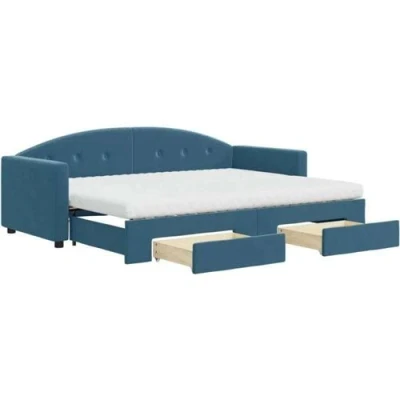 Afbeelding van vidaXL Slaapbank met onderschuifbed en lades 80x200 cm fluweel blauw