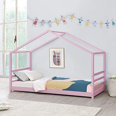 Afbeelding van Kinderbed huisbed met bedbodem 90x200 cm roze