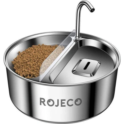 Afbeelding van Rojeco Roestvrijstalen waterfontein &amp; voederbak 2in1 3,2l (3.20 l), Voerbakje