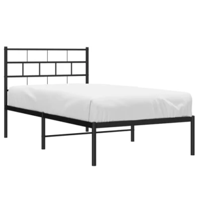 Afbeelding van Bedframe met hoofdbord metaal zwart 90x200 cm