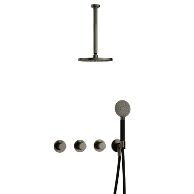 Afbeelding van Hotbath Cobber Regendoucheset IBS70 Verouderd ijzer Ronde handdouche 20cm Hoofddouche 30cm Plafondbuis Handouche met wandhouder