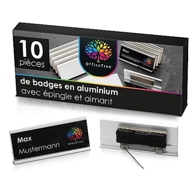 Afbeelding van OfficeTree 10 stuks aluminium magnetische badges met speld naamplaatje Voor kleding, beurzen, seminars, evenementen