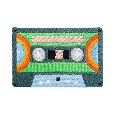 Afbeelding van patch om op te strijken groene cassette retro patches strijkplaatje vintage opstrijkbaar wapen thuis