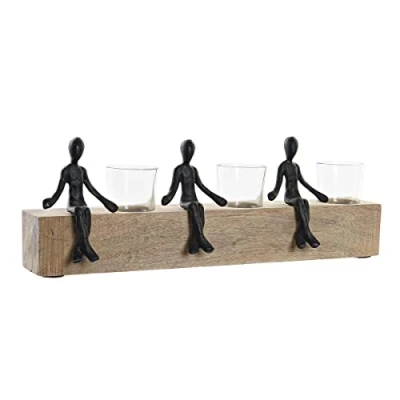 Afbeelding van Kaarshouder DKD Home Decor 43 x 9 14 cm Kristal Natuurlijk Zwart Bruin Transparant Aluminium Ma...