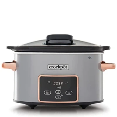Afbeelding van Crock Pot CSC059X elektrische sudderpan, programmeerbaar, met klapdeksel en digitaal display, zilver koperkleurig, 3,5 liter (3 4 personen), warmhoudfunctie