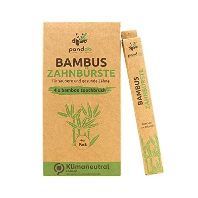 Afbeelding van Pandoo Bamboe Tandenborstel 4 Stuks Gezond Tandvlees Plasticvrij Mondhygiëne