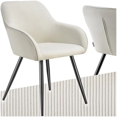 Afbeelding van tectake® Stoel Gestoffeerde woonkamerstoel met cordlook/ribstof Designstoel, loungestoel Draagvermogen tot 120kg div kleuren creme/zwart