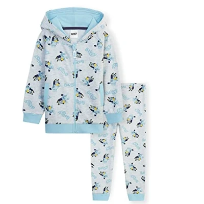 Afbeelding van Bluey Joggingset voor kinderen, meisjes, sweatshirt met ritssluiting en broek, set, uniseks, 18 maanden 5 jaar, Grijs/Blauw