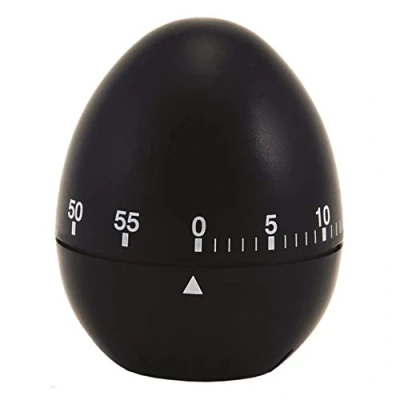 Afbeelding van Chef Aid 60 minuten eivormige timer in zwarte kleur met heldere, gemakkelijk af te lezen witte markeringen, perfect voor gebruik de keuken en ideaal vele taken bij