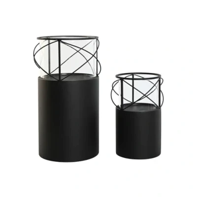 Afbeelding van Kaarshouder Home ESPRIT Zwart Metaal Kristal 24,5 x 46 cm (2 Stuks)