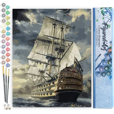 Afbeelding van Figured&#039;Art Schilderen op Nummer Volwassenen canvas Oceaangaljoen Handwerk acrylverf Kit DIY Compleet 40x50cm zonder frame