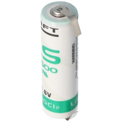 Afbeelding van SAFT LS14500CNR lithiumbatterij met U vormige soldeertags