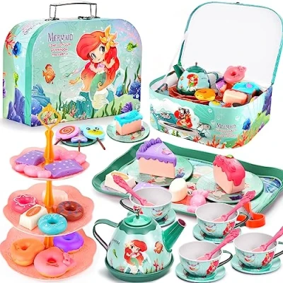 Afbeelding van FAMKEEP theeservies voor kinderen, 48 delig speelgoed, dinner accessoires, kookspellen, speelgoed meisjes, 3, 4, 5, 6, 7 jaar