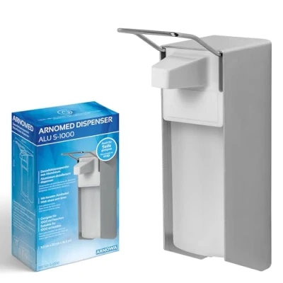 Afbeelding van ARNOMED Hydroalcoholische geldispenser van aluminium, 1 automatische zeepdispenser, 1000 ml, korte hendel wandbevestiging/montage, zeepdispenser