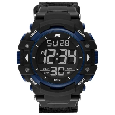 Afbeelding van Skechers KEATS herenhorloge, 55 mm behuizing, digitaal uurwerk, nylon armband, Blauw