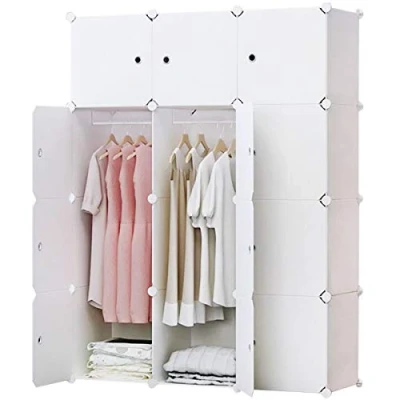 Afbeelding van BRIAN &amp; DANY Kledingkast 12 kubussen van kunststof met deuren en 2 kleerhangers, dieper dan normale dobbelstenen (45 cm tegen 35 cm) voor grotere capaciteit, wit