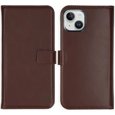 Afbeelding van Selencia Hoesje Geschikt voor iPhone 15 Met Pasjeshouder Echt Lederen Bookcase Bruin