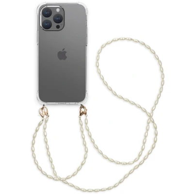 Afbeelding van iMoshion Hoesje met koord Geschikt voor iPhone 15 Pro Max Backcover + armband Parels transparant