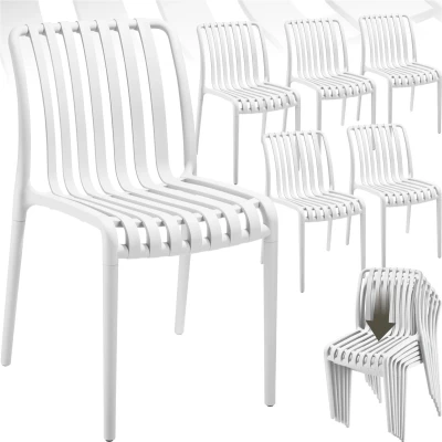 Afbeelding van tectake® Set van 6 Tuinstoelen Alcudia Wit Kunststof Stoelen Stapelbaar voor Tuin, Terras of Balkon Weerbestendig en UV bestendig Draagkracht 120kg per Tuinstoel